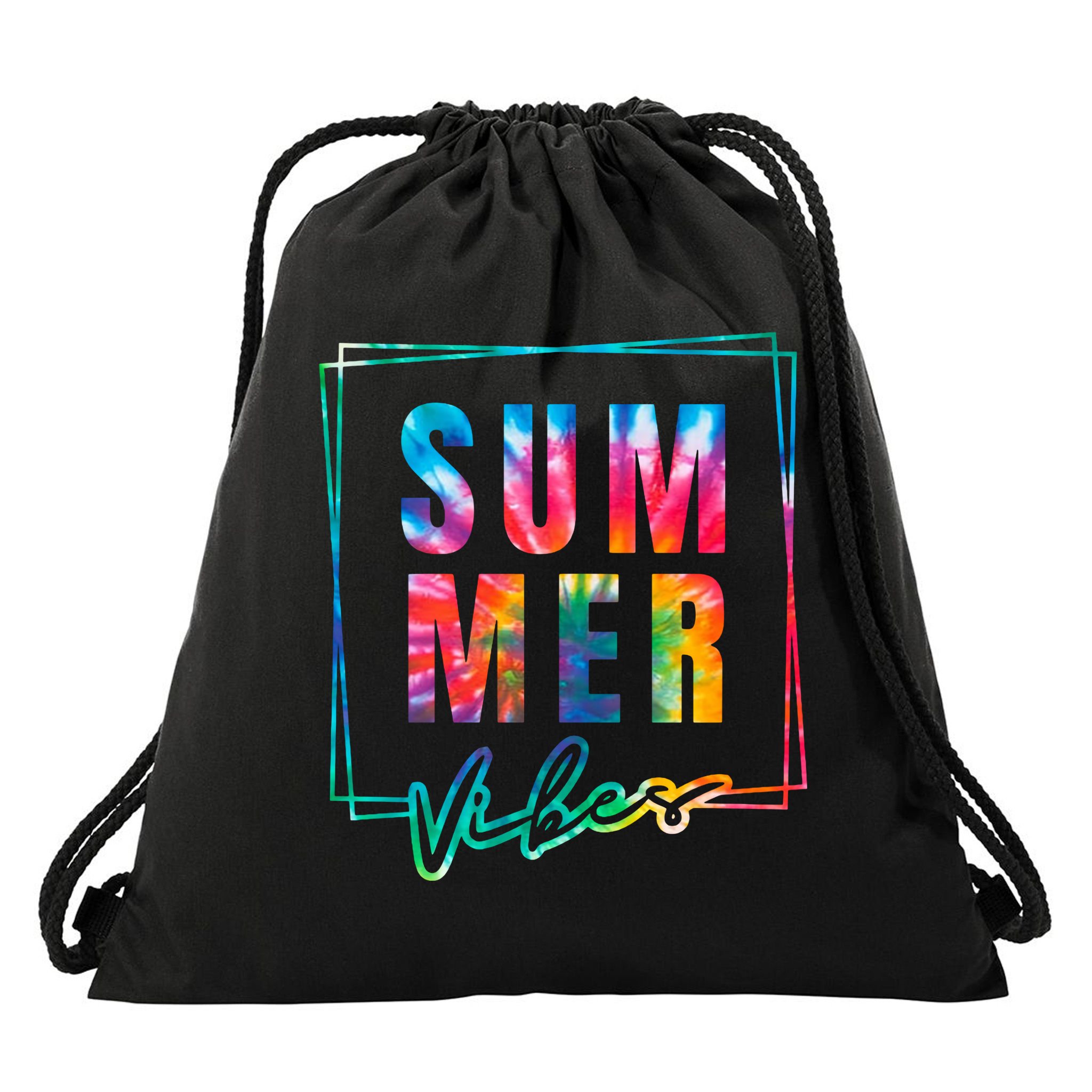 Summer Vibes Tie Dye Summer Vacation Drawstring Bag
