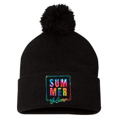 Summer Vibes Tie Dye Summer Vacation Pom Pom 12in Knit Beanie