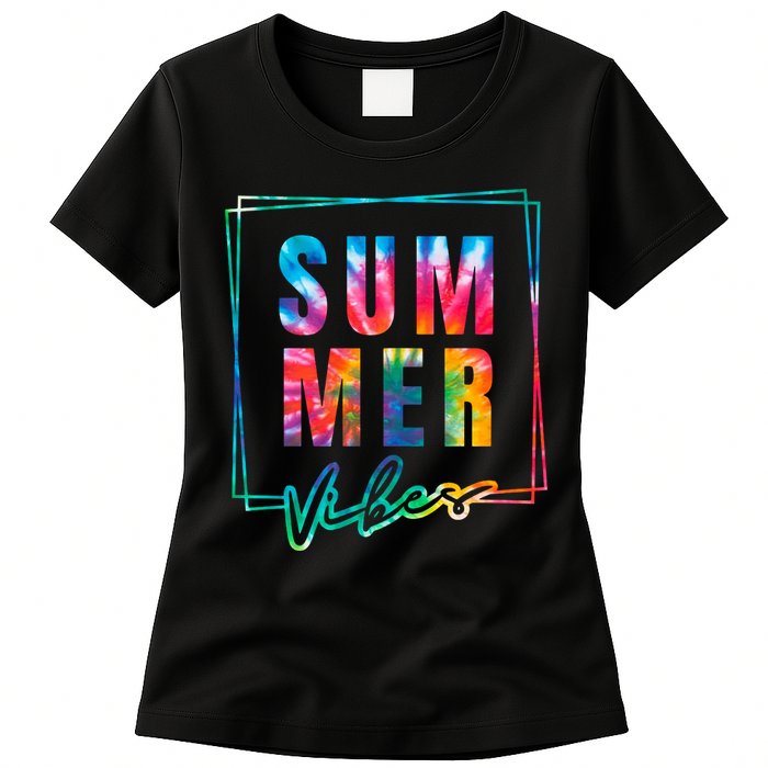 Summer Vibes Tie Dye Summer Vacation Womens T-Shirt
