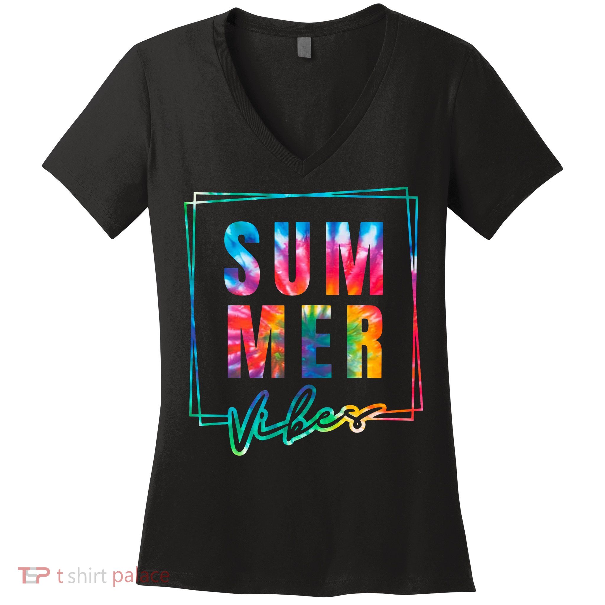 Summer Vibes Tie Dye Summer Vacation Women's V-Neck T-Shirt