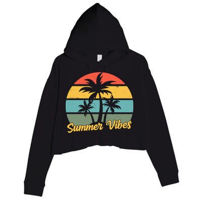 Summer Vibes Tropical Retro Sunset Crop Fleece Hoodie