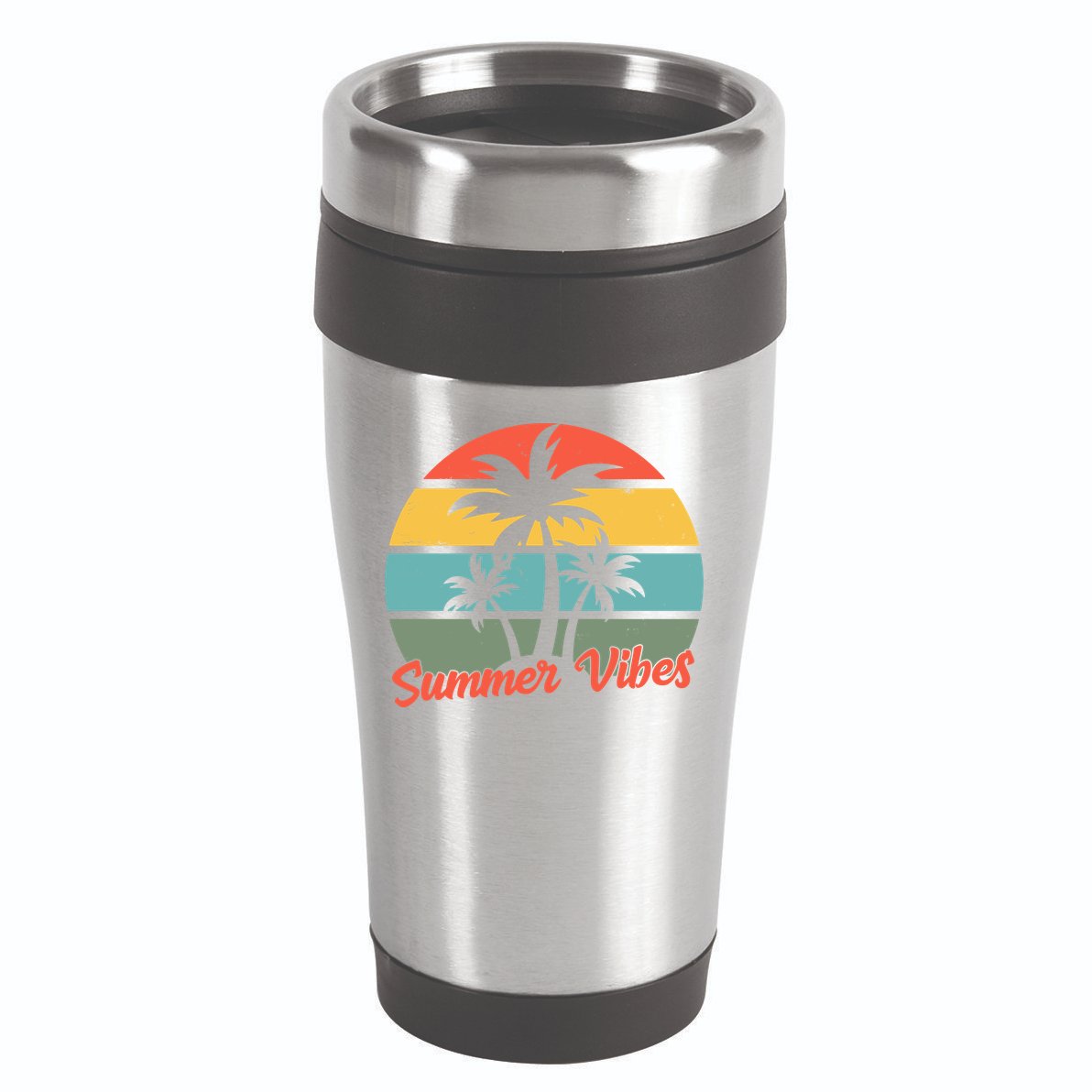 Summer Vibes Tropical Retro Sunset 16oz Travel Tumbler