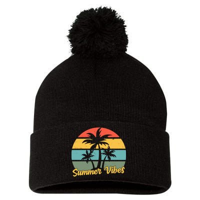 Summer Vibes Tropical Retro Sunset Pom Pom 12in Knit Beanie
