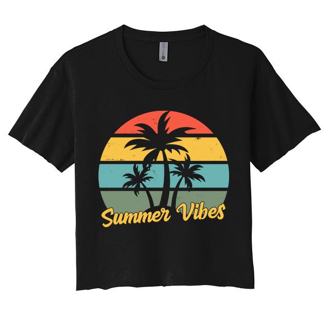 Summer Vibes Tropical Retro Sunset Women's Crop Top Tee