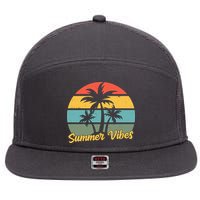 Summer Vibes Tropical Retro Sunset 7 Panel Mesh Trucker Snapback Hat