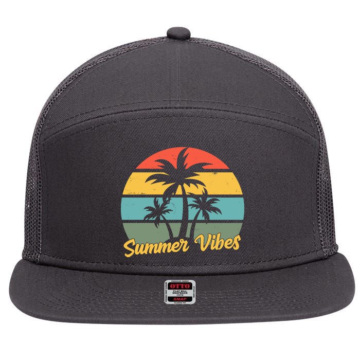 Summer Vibes Tropical Retro Sunset 7 Panel Mesh Trucker Snapback Hat