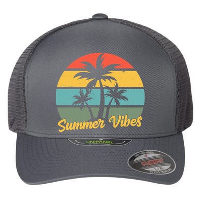 Summer Vibes Tropical Retro Sunset Flexfit Unipanel Trucker Cap