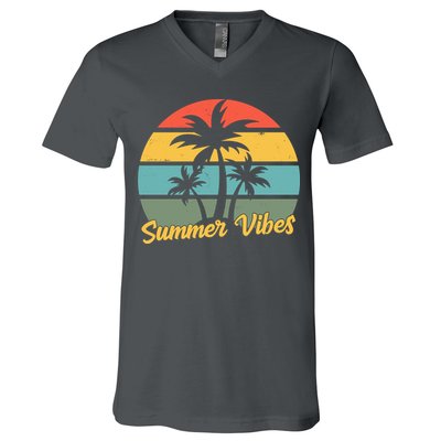 Summer Vibes Tropical Retro Sunset V-Neck T-Shirt