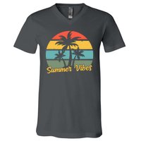 Summer Vibes Tropical Retro Sunset V-Neck T-Shirt