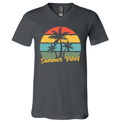 Summer Vibes Tropical Retro Sunset V-Neck T-Shirt