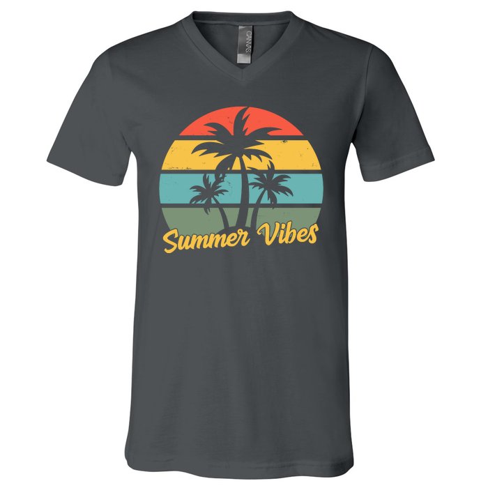 Summer Vibes Tropical Retro Sunset V-Neck T-Shirt