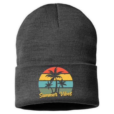 Summer Vibes Tropical Retro Sunset Sustainable Knit Beanie