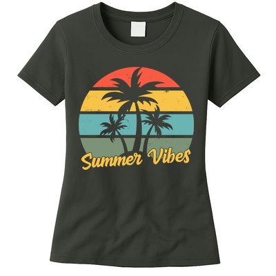 Summer Vibes Tropical Retro Sunset Womens T-Shirt