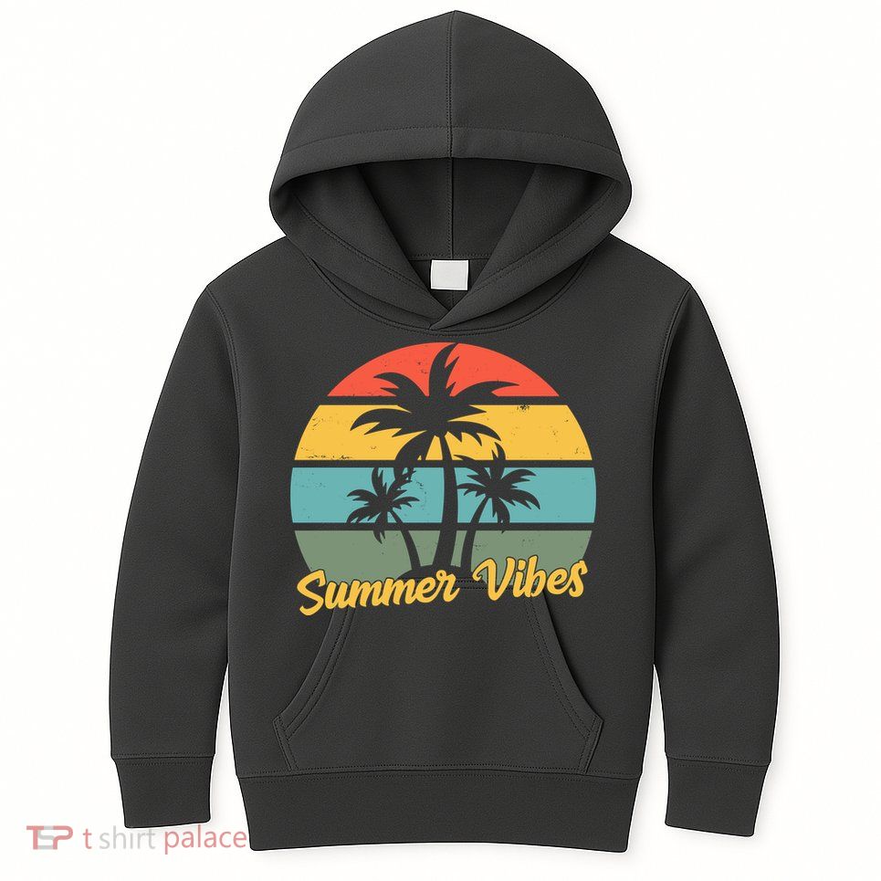 Summer Vibes Tropical Retro Sunset Kids Hoodie