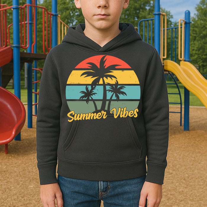 Summer Vibes Tropical Retro Sunset Kids Hoodie