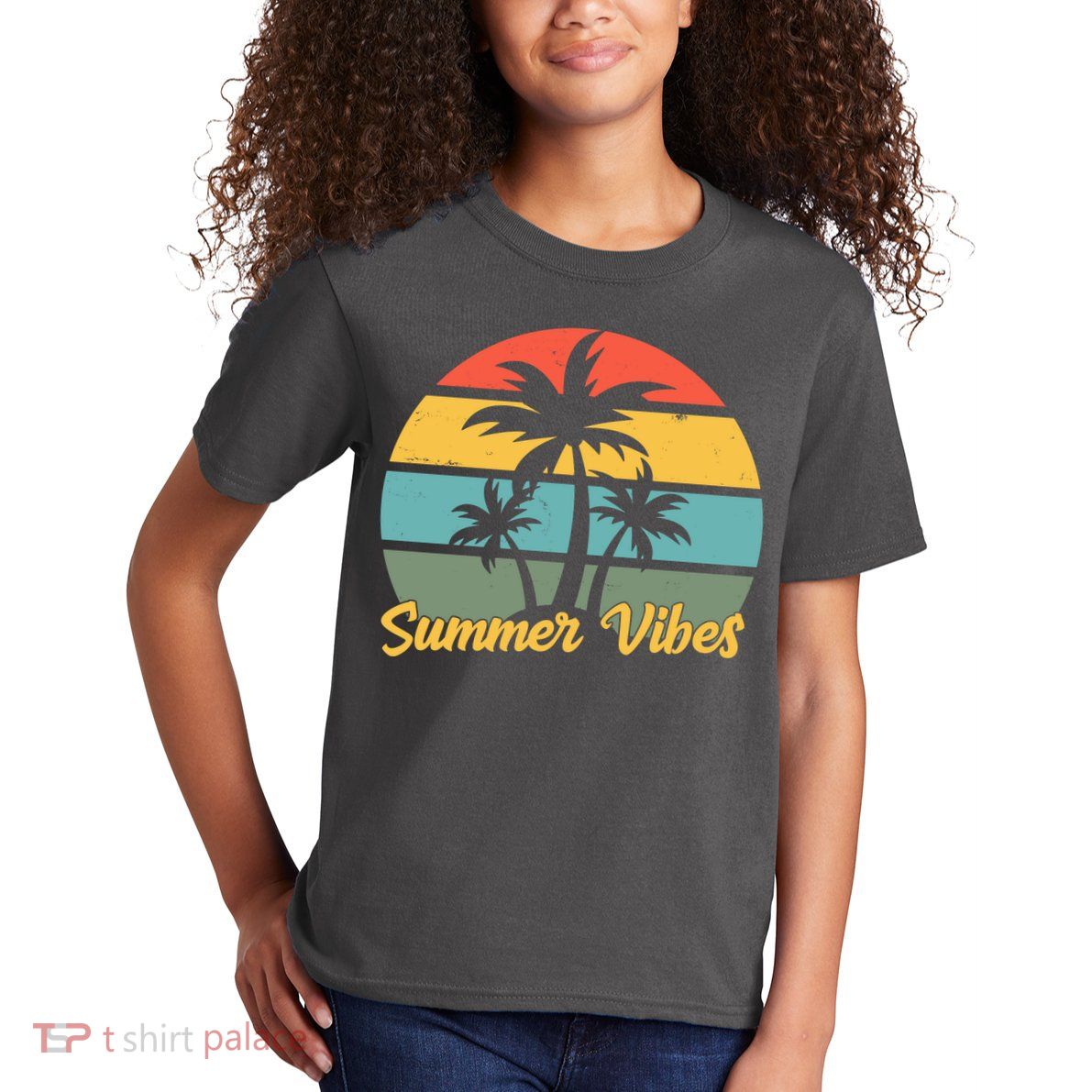 Summer Vibes Tropical Retro Sunset Kids T-Shirt