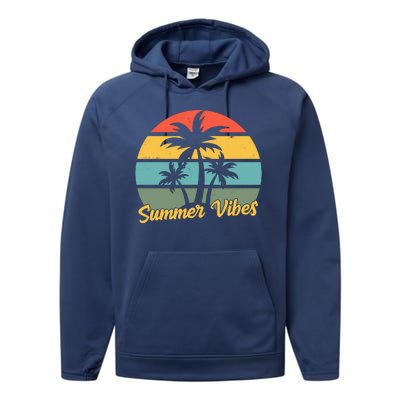 Summer Vibes Tropical Retro Sunset Performance Fleece Hoodie