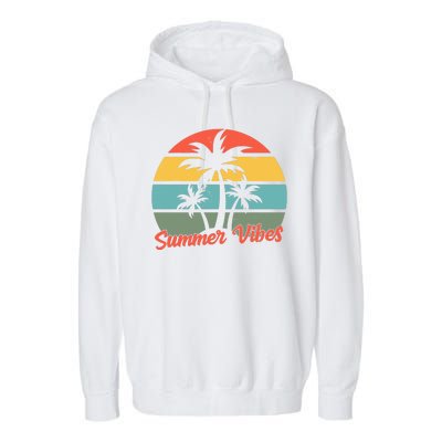 Summer Vibes Tropical Retro Sunset Garment-Dyed Fleece Hoodie