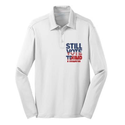 Still Voting Trump 2024 Patriotic American Flag Silk Touch Performance Long Sleeve Polo