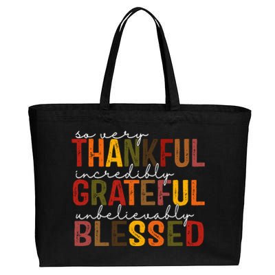 So Very Thankful Incredibly Grateful Unbelievably Blessed Thanksgiving Quote Cotton Canvas Jumbo Tote