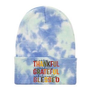 So Very Thankful Incredibly Grateful Unbelievably Blessed Thanksgiving Quote Tie Dye 12in Knit Beanie