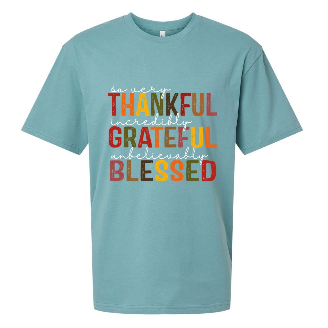 So Very Thankful Incredibly Grateful Unbelievably Blessed Thanksgiving Quote Sueded Cloud Jersey T-Shirt