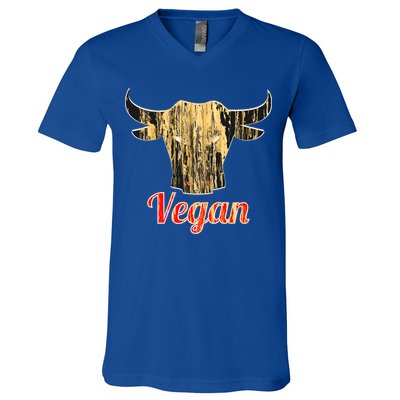 Strong Vegan Vegetarian Grass Eating Bull Gift V-Neck T-Shirt