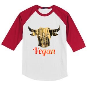 Strong Vegan Vegetarian Grass Eating Bull Gift Kids Colorblock Raglan Jersey