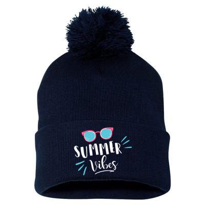 Summer Vibes Vacation Fun Pom Pom 12in Knit Beanie