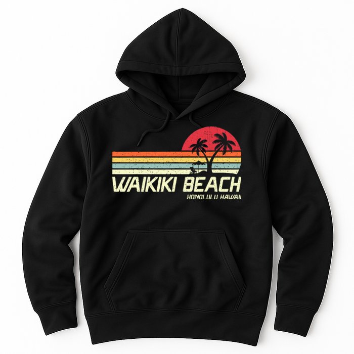 Summer Vacation Vintage Honolulu Hawaii Waikiki Beach Hoodie