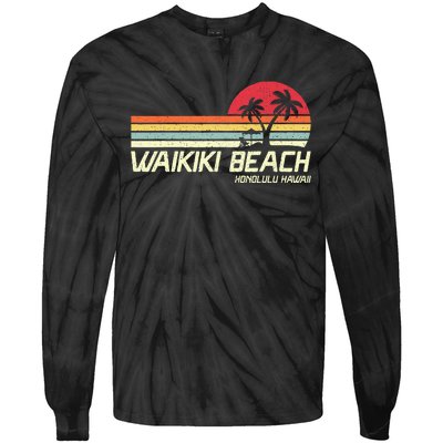 Summer Vacation Vintage Honolulu Hawaii Waikiki Beach Tie-Dye Long Sleeve Shirt