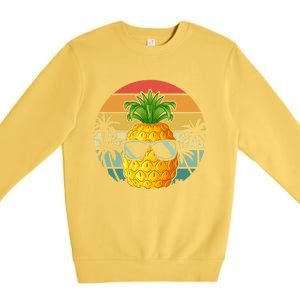 Summer Vibes Vacay Mode Cool Pineapple Retro Tropical Summer Funny Gift Premium Crewneck Sweatshirt