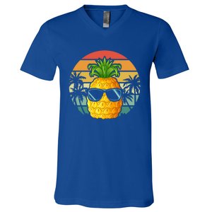 Summer Vibes Vacay Mode Cool Pineapple Retro Tropical Summer Funny Gift V-Neck T-Shirt