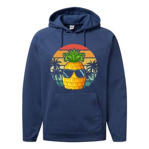 Summer Vibes Vacay Mode Cool Pineapple Retro Tropical Summer Funny Gift Performance Fleece Hoodie