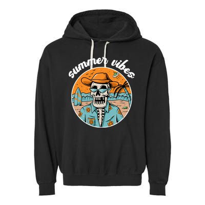 Summer Vibes Vintage Retro Skeleton Garment-Dyed Fleece Hoodie