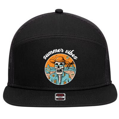 Summer Vibes Vintage Retro Skeleton 7 Panel Mesh Trucker Snapback Hat