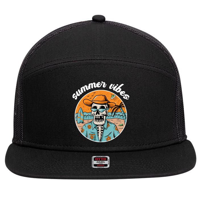Summer Vibes Vintage Retro Skeleton 7 Panel Mesh Trucker Snapback Hat