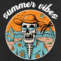 Summer Vibes Vintage Retro Skeleton 7 Panel Mesh Trucker Snapback Hat