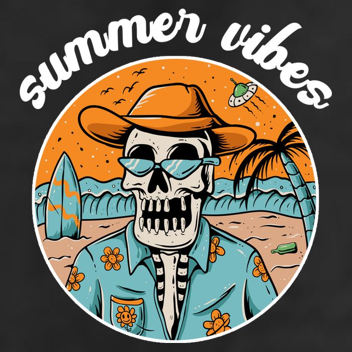 Summer Vibes Vintage Retro Skeleton 7 Panel Mesh Trucker Snapback Hat