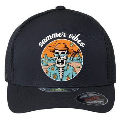 Summer Vibes Vintage Retro Skeleton Flexfit Unipanel Trucker Cap