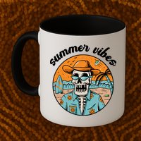 Summer Vibes Vintage Retro Skeleton Mug