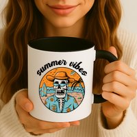 Summer Vibes Vintage Retro Skeleton Mug