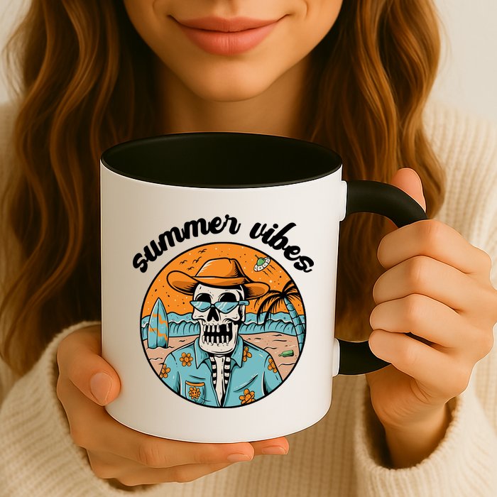Summer Vibes Vintage Retro Skeleton Mug