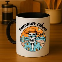 Summer Vibes Vintage Retro Skeleton Mug