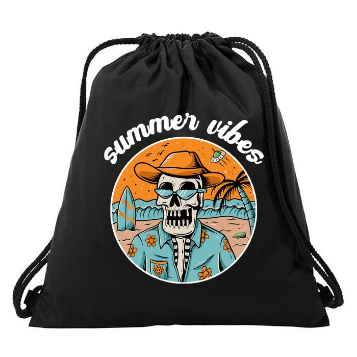Summer Vibes Vintage Retro Skeleton Drawstring Bag