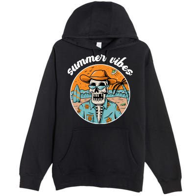 Summer Vibes Vintage Retro Skeleton Premium Pullover Hoodie