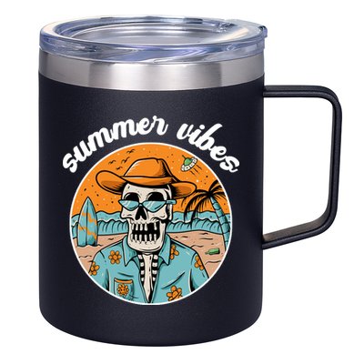 Summer Vibes Vintage Retro Skeleton 12oz Stainless Steel Coffee Mug