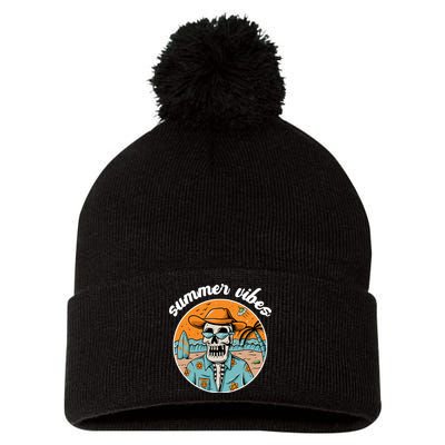 Summer Vibes Vintage Retro Skeleton Pom Pom 12in Knit Beanie