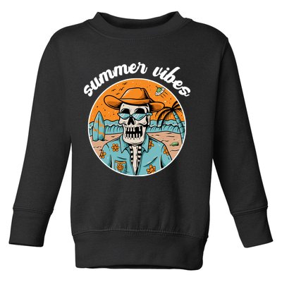 Summer Vibes Vintage Retro Skeleton Toddler Sweatshirt