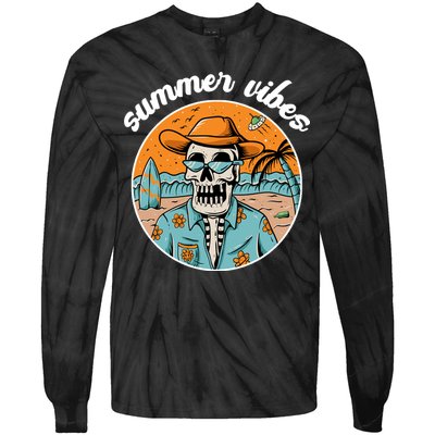 Summer Vibes Vintage Retro Skeleton Tie-Dye Long Sleeve Shirt
